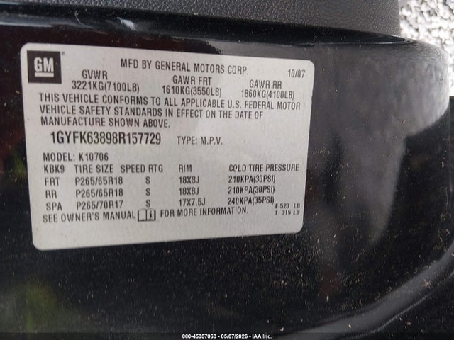 Продажа на аукционе авто 2008 Cadillac Escalade Standard, vin: 1GYFK63898R157729, номер лота: 45057060