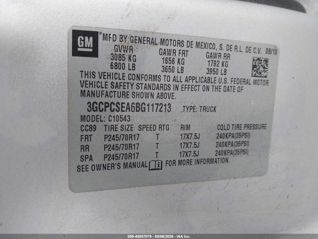 Aukcja sprzedaży 2011 Chevrolet Silverado 1500 Lt, vin: 3GCPCSEA6BG117213, numer aukcji: 45057079