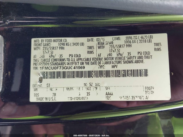 Продаж на аукціоні авто 2016 Ford Escape S, vin: 1FMCU0F73GUC41569, номер лоту: 45057088
