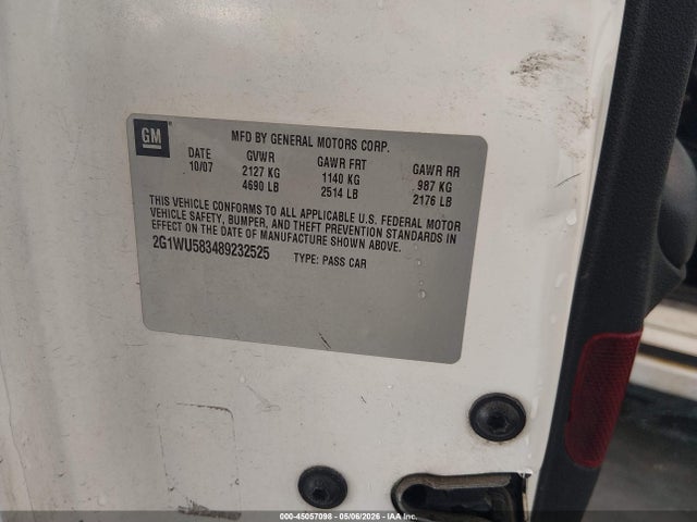 45057098 :رقم المزاد ، 2G1WU583489232525 vin ، 2008 Chevrolet Impala Ltz مزاد بيع