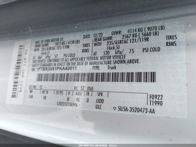 Продаж на аукціоні авто 2023 Ford Transit-250 Cargo Van, vin: 1FTBR3X81PKA42011, номер лоту: 45057124