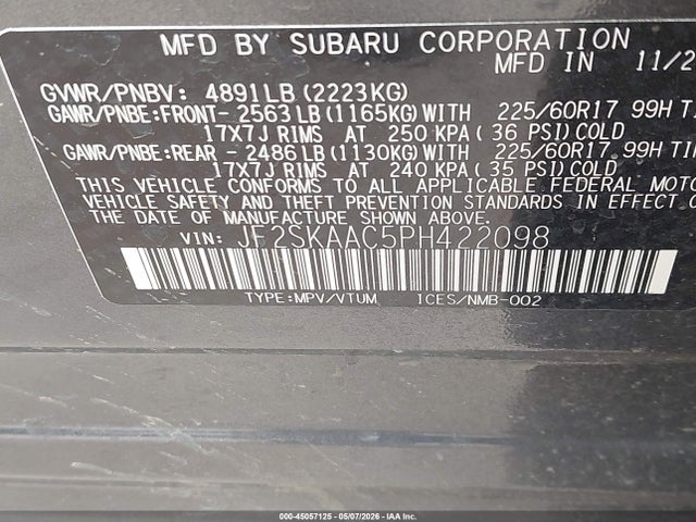 Aukcja sprzedaży 2023 Subaru Forester, vin: JF2SKAAC5PH422098, numer aukcji: 45057125