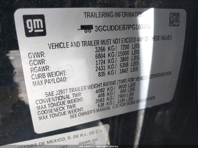 Aukcja sprzedaży 2023 Chevrolet Silverado 1500 4wd  Standard Bed Lt, vin: 3GCUDDE87PG160684, numer aukcji: 45057137