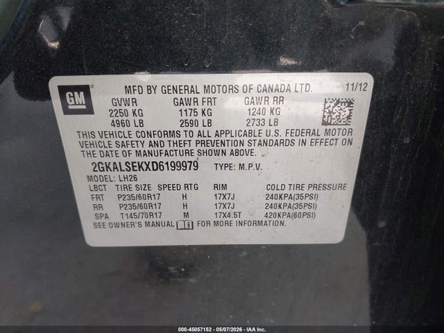 Продаж на аукціоні авто 2013 Gmc Terrain Sle-2, vin: 2GKALSEKXD6199979, номер лоту: 45057152