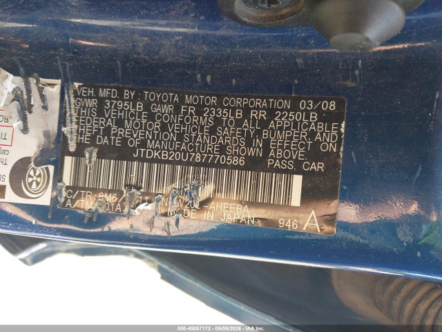 Aukcja sprzedaży 2008 Toyota Prius, vin: JTDKB20U787770586, numer aukcji: 45057173
