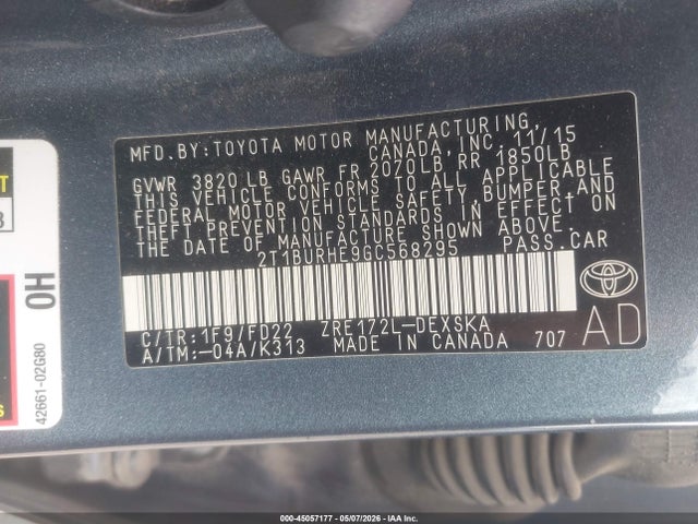 2T1BURHE9GC568295 Toyota Corolla S Plus