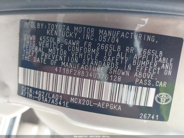 45057191 :رقم المزاد ، 4T1BF28B34U376128 vin ، 2004 Toyota Avalon Xls مزاد بيع
