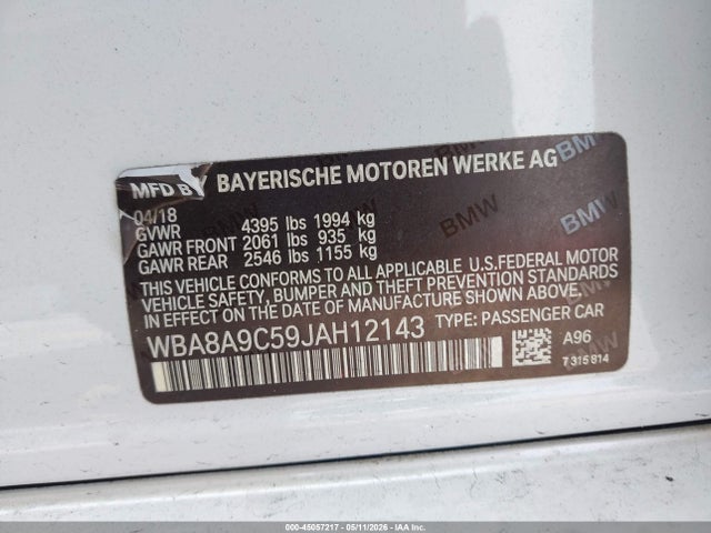 Aukcja sprzedaży 2018 Bmw 320i, vin: WBA8A9C59JAH12143, numer aukcji: 45057217