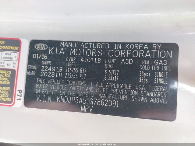 Aukcja sprzedaży 2016 Kia Soul +, vin: KNDJP3A51G7862091, numer aukcji: 45057221