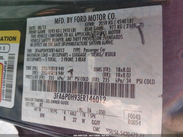 Ford FUSION SE 2014 3FA6P0H93ER146012 Image 9