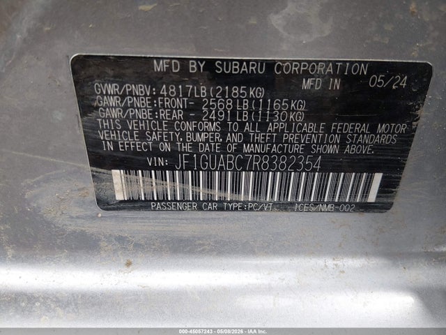 45057243 :رقم المزاد ، JF1GUABC7R8382354 vin ، 2024 Subaru Impreza Base 5-door مزاد بيع