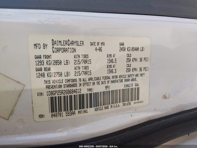 Aukcja sprzedaży 2006 Dodge Caravan Se, vin: 1D8GP25R26B684612, numer aukcji: 45057255