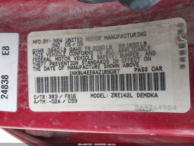 2010 Toyota Corolla მანქანა იყიდება აუქციონზე, vin: 1NXBU4EE6AZ189087, აუქციონის ნომერი: 45057267
