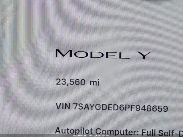 45057280 :رقم المزاد ، 7SAYGDED6PF948659 vin ، 2023 Tesla Model Y Rwd مزاد بيع