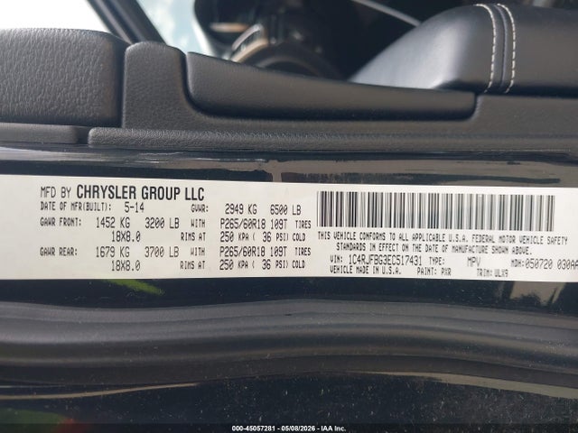 Продаж на аукціоні авто 2014 Jeep Grand Cherokee Limited, vin: 1C4RJFBG3EC517431, номер лоту: 45057281