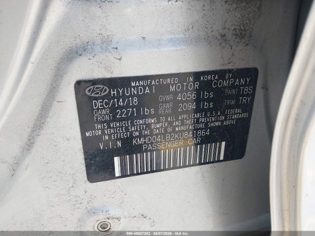 Aukcja sprzedaży 2019 Hyundai Elantra Sport, vin: KMHD04LB2KU841864, numer aukcji: 45057282