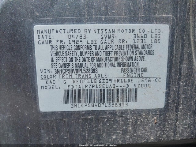 Aukcja sprzedaży 2023 Nissan Kicks S Xtronic Cvt, vin: 3N1CP5BV0PL528393, numer aukcji: 45057283