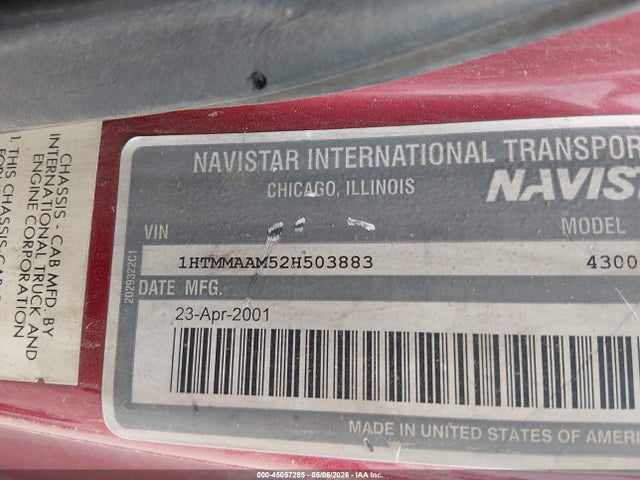 2002 International 4000 4300 მანქანა იყიდება აუქციონზე, vin: 1HTMMAAM52H503883, აუქციონის ნომერი: 45057285