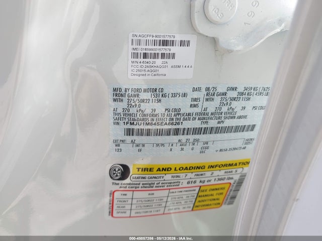 45057286 :رقم المزاد ، 1FMJU1M84SEA66261 vin ، 2025 Ford Expedition Platinum مزاد بيع