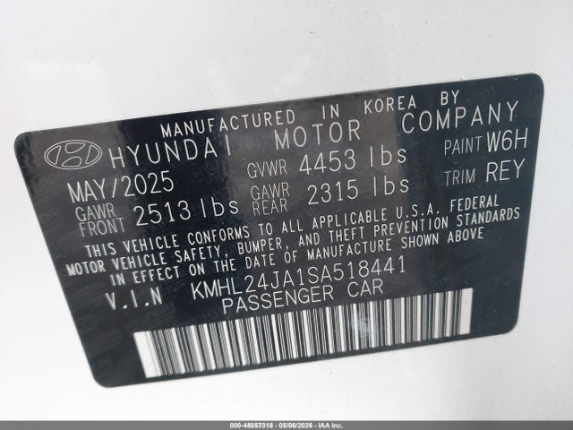 45057318 :رقم المزاد ، KMHL24JA1SA518441 vin ، 2025 Hyundai Sonata Se مزاد بيع