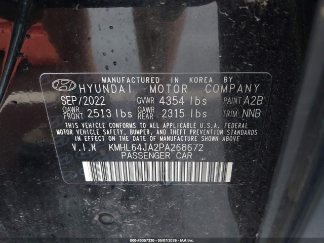 2023 Hyundai Sonata Sel მანქანა იყიდება აუქციონზე, vin: KMHL64JA2PA268672, აუქციონის ნომერი: 45057320