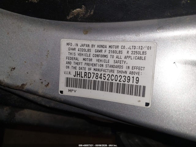 Продажа на аукционе авто 2002 Honda Cr-v Lx, vin: JHLRD78452C023919, номер лота: 45057321