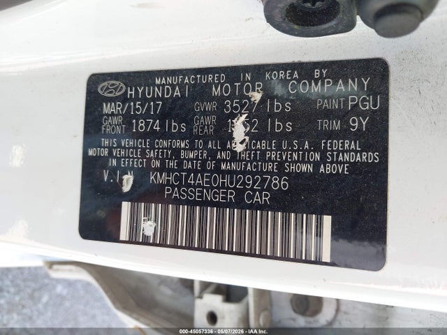 Aukcja sprzedaży 2017 Hyundai Accent Se, vin: KMHCT4AE0HU292786, numer aukcji: 45057336