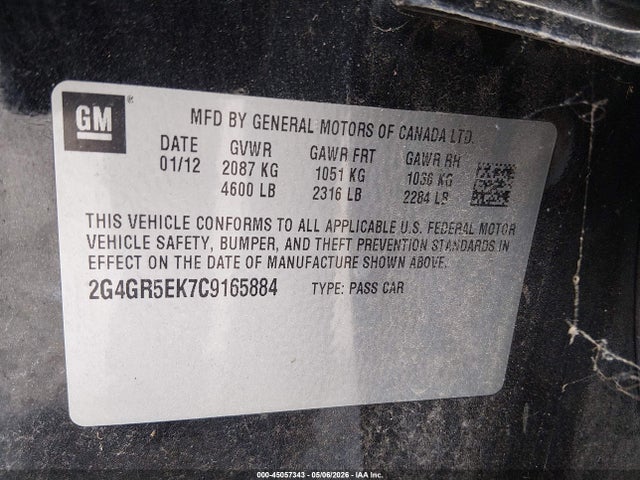 Aukcja sprzedaży 2012 Buick Regal, vin: 2G4GR5EK7C9165884, numer aukcji: 45057343