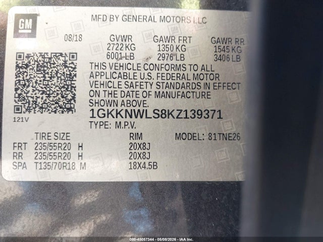 Продажа на аукционе авто 2019 Gmc Acadia Slt-2, vin: 1GKKNWLS8KZ139371, номер лота: 45057344