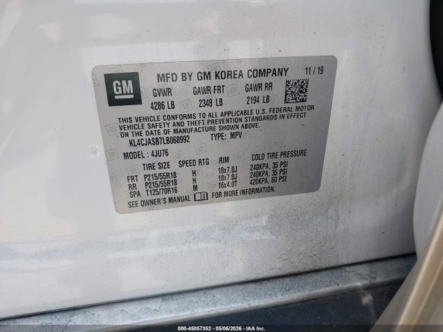 Aukcja sprzedaży 2020 Buick Encore Fwd Preferred, vin: KL4CJASB7LB068992, numer aukcji: 45057352