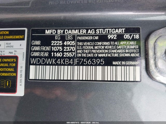 45057413 :رقم المزاد ، WDDWK4KB4JF756395 vin ، 2018 Mercedes-benz C 300 4matic مزاد بيع