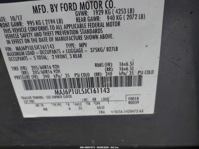 Aukcja sprzedaży 2018 Ford Ecosport Se, vin: MAJ6P1UL5JC161143, numer aukcji: 45057473