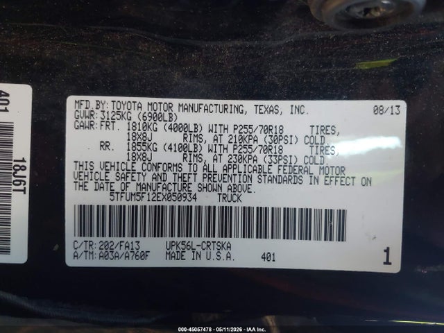 Продажа на аукционе авто 2014 Toyota Tundra Sr 4.6l V8, vin: 5TFUM5F12EX050934, номер лота: 45057478