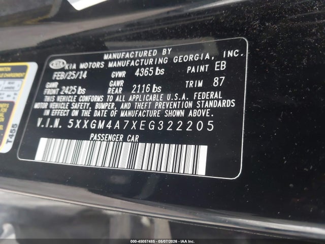 45057485 :رقم المزاد ، 5XXGM4A7XEG322205 vin ، 2014 Kia Optima Lx مزاد بيع