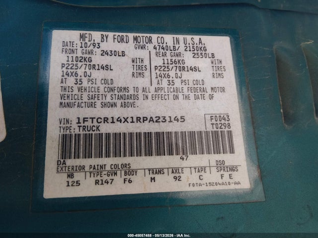 45057488 :رقم المزاد ، 4F4CR16UXTTM08163 vin ، 1996 Mazda B3000 Cab Plus مزاد بيع