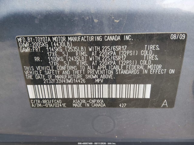 Продаж на аукціоні авто 2009 Toyota Rav4, vin: 2T3ZF33V49W014426, номер лоту: 45057489