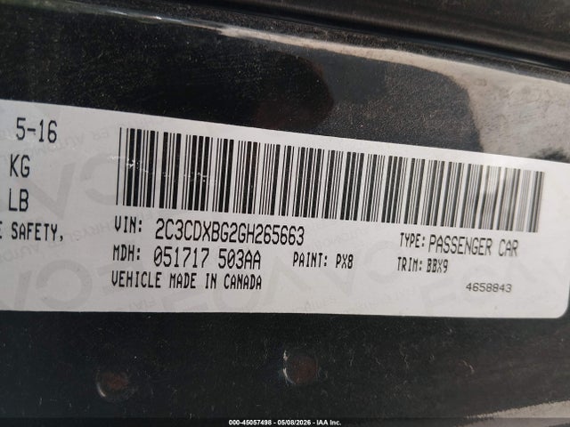 2016 Dodge Charger Se მანქანა იყიდება აუქციონზე, vin: 2C3CDXBG2GH265663, აუქციონის ნომერი: 45057498