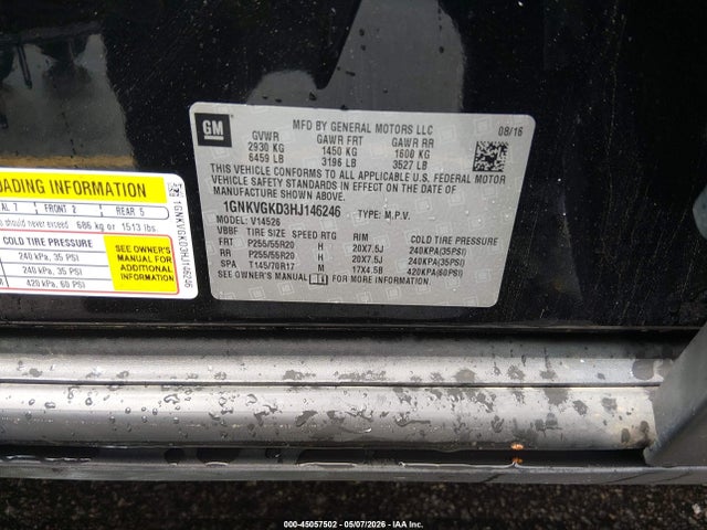Продажа на аукционе авто 2017 Chevrolet Traverse 1lt, vin: 1GNKVGKD3HJ146246, номер лота: 45057502