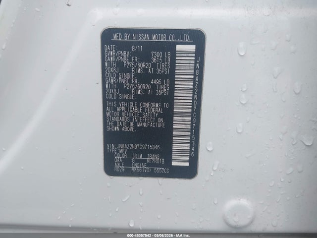 Продажа на аукционе авто 2012 Infiniti Qx56, vin: JN8AZ2ND7C9715346, номер лота: 45057542