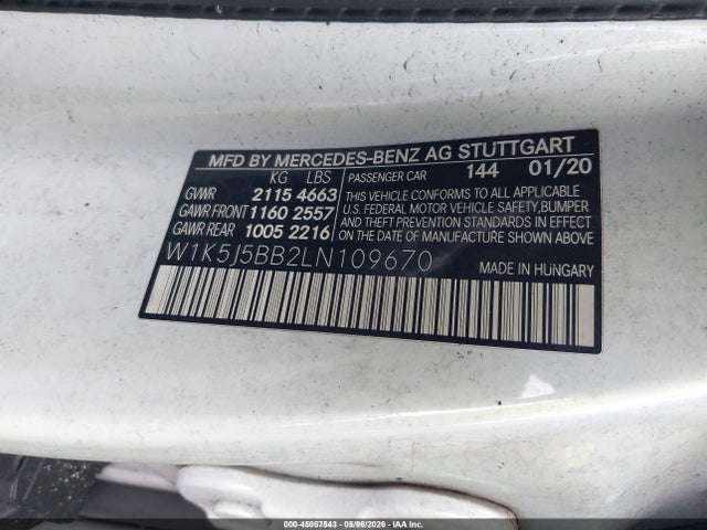Auction sale of the 2020 Mercedes-benz Amg Cla 35 4matic, vin: W1K5J5BB2LN109670, lot number: 45057543