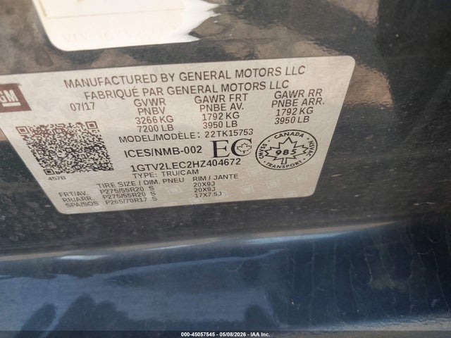 Продаж на аукціоні авто 2017 Gmc Sierra 1500, vin: 1GTV2LEC2HZ404672, номер лоту: 45057545