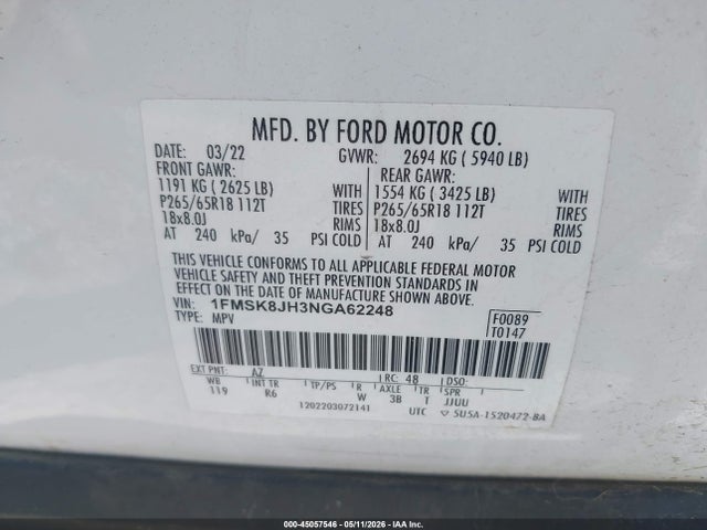 Ford Explorer Timberline 2022 1FMSK8JH3NGA62248 Image 9