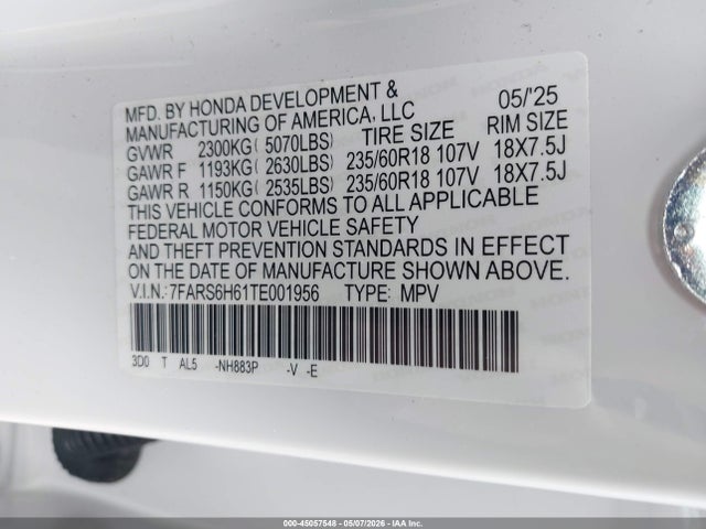 7FARS6H61TE001956 Honda Cr-v Hybrid Awd Trailsport