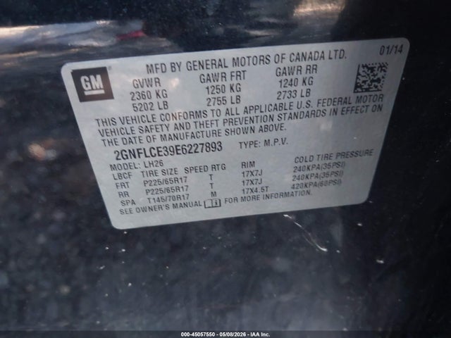 Продаж на аукціоні авто 2014 Chevrolet Equinox 2lt, vin: 2GNFLCE39E6227893, номер лоту: 45057550