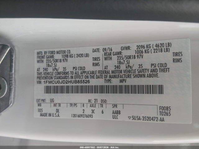 Продажа на аукционе авто 2017 Ford Escape Titanium, vin: 1FMCU0JD2HUB85526, номер лота: 45057552