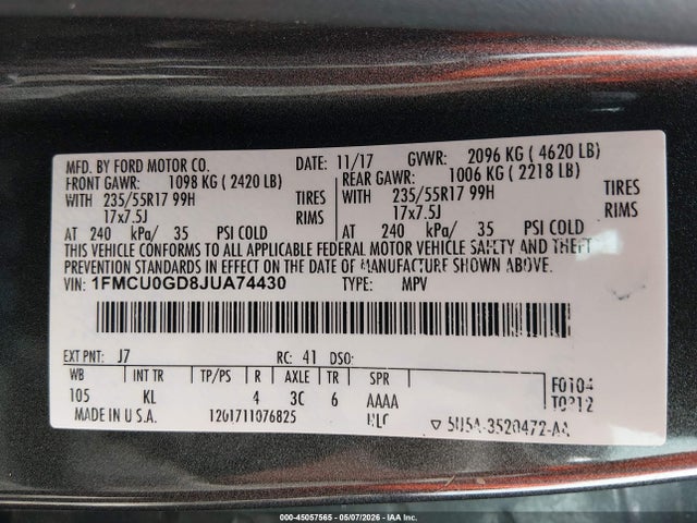 Ford ESCAPE SE 2018 1FMCU0GD8JUA74430 Image 9