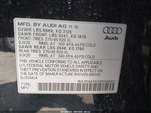 Aukcja sprzedaży 2011 Audi Q7 3.0t S Line Prestige, vin: WA1DGAFEXBD005301, numer aukcji: 45057570