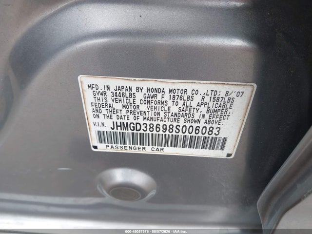 2008 Honda Fit Sport მანქანა იყიდება აუქციონზე, vin: JHMGD38698S006083, აუქციონის ნომერი: 45057576