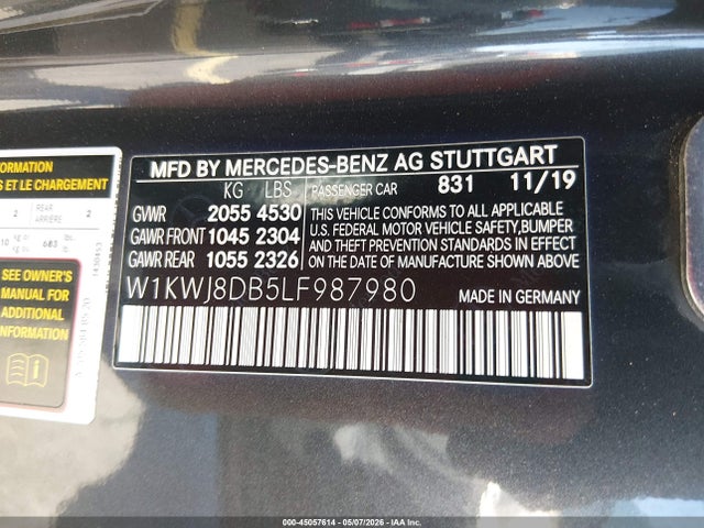 Aukcja sprzedaży 2020 Mercedes-benz C 300, vin: W1KWJ8DB5LF987980, numer aukcji: 45057614