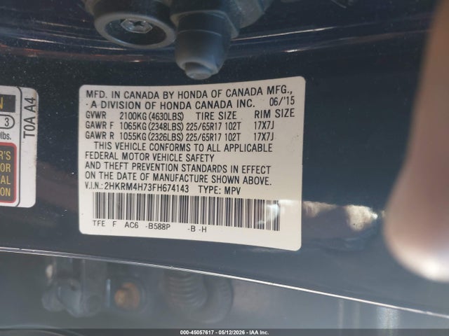 Продажа на аукционе авто 2015 Honda Cr-v Ex-l, vin: 2HKRM4H73FH674143, номер лота: 45057617